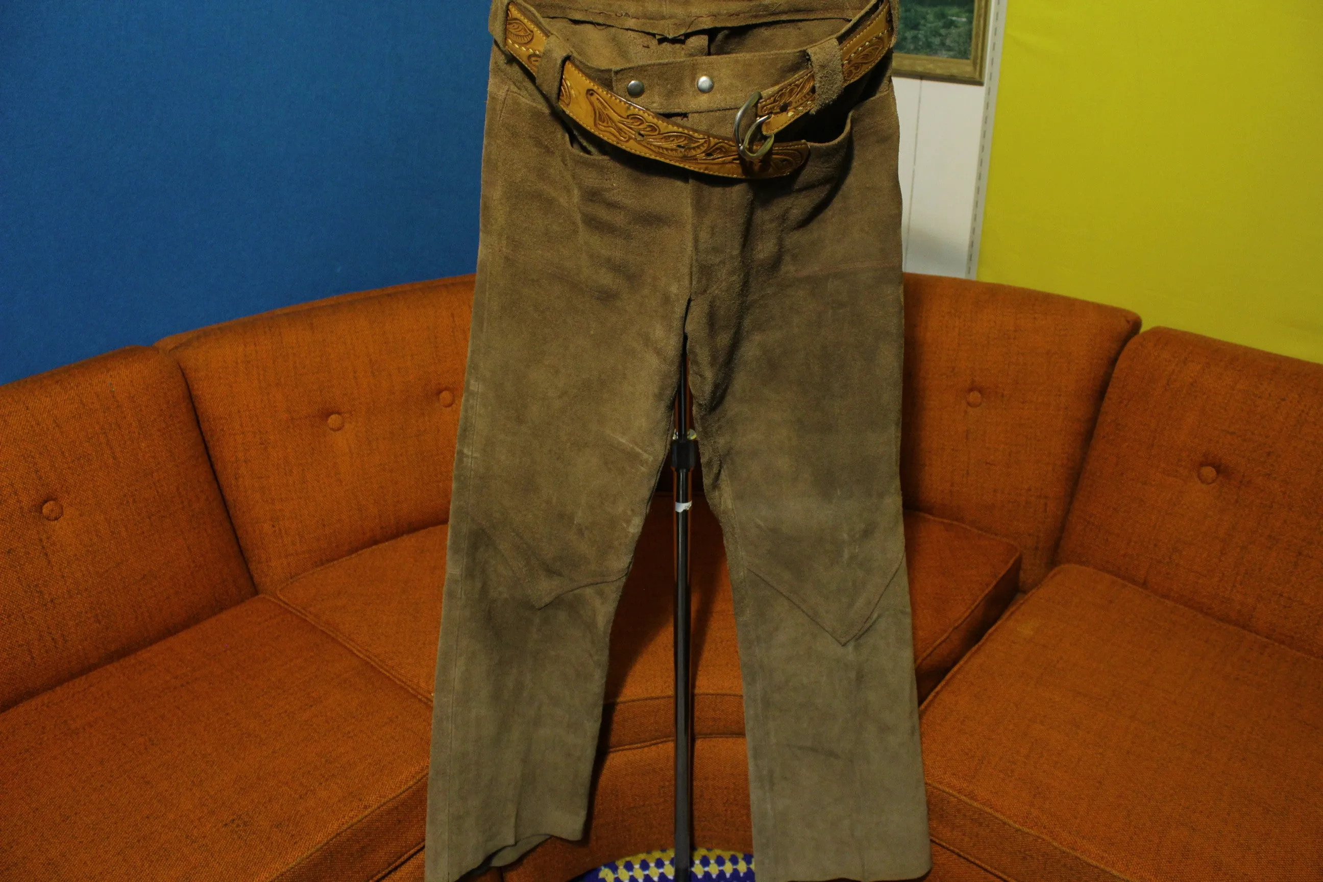 60s Handmade Suede Leather Vintage Riding Pants Hand Laced 1960s Hippie Belt