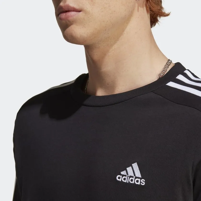 ADIDAS MEN'S ESSENTIALS SINGLE JERSEY 3-STRIPES BLACK TEE