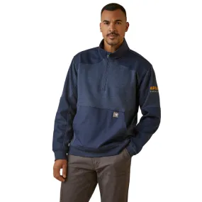 'Ariat' Men's Rebar Workman Duracanvas 1/4 Zip Sweatshirt - Navy Heather / Navy