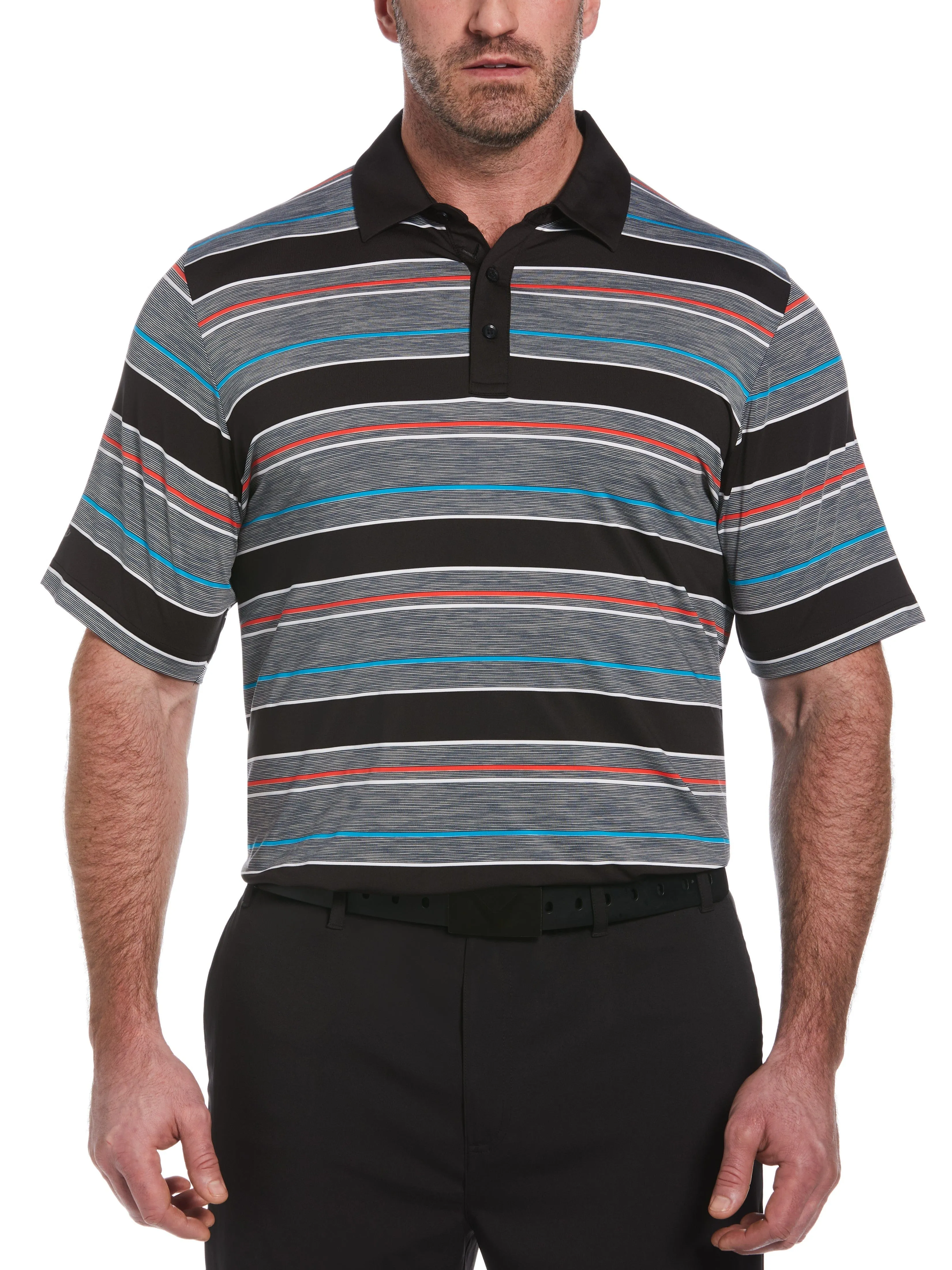 Big & Tall Swing Tech Marled Texture Stripe Golf Polo