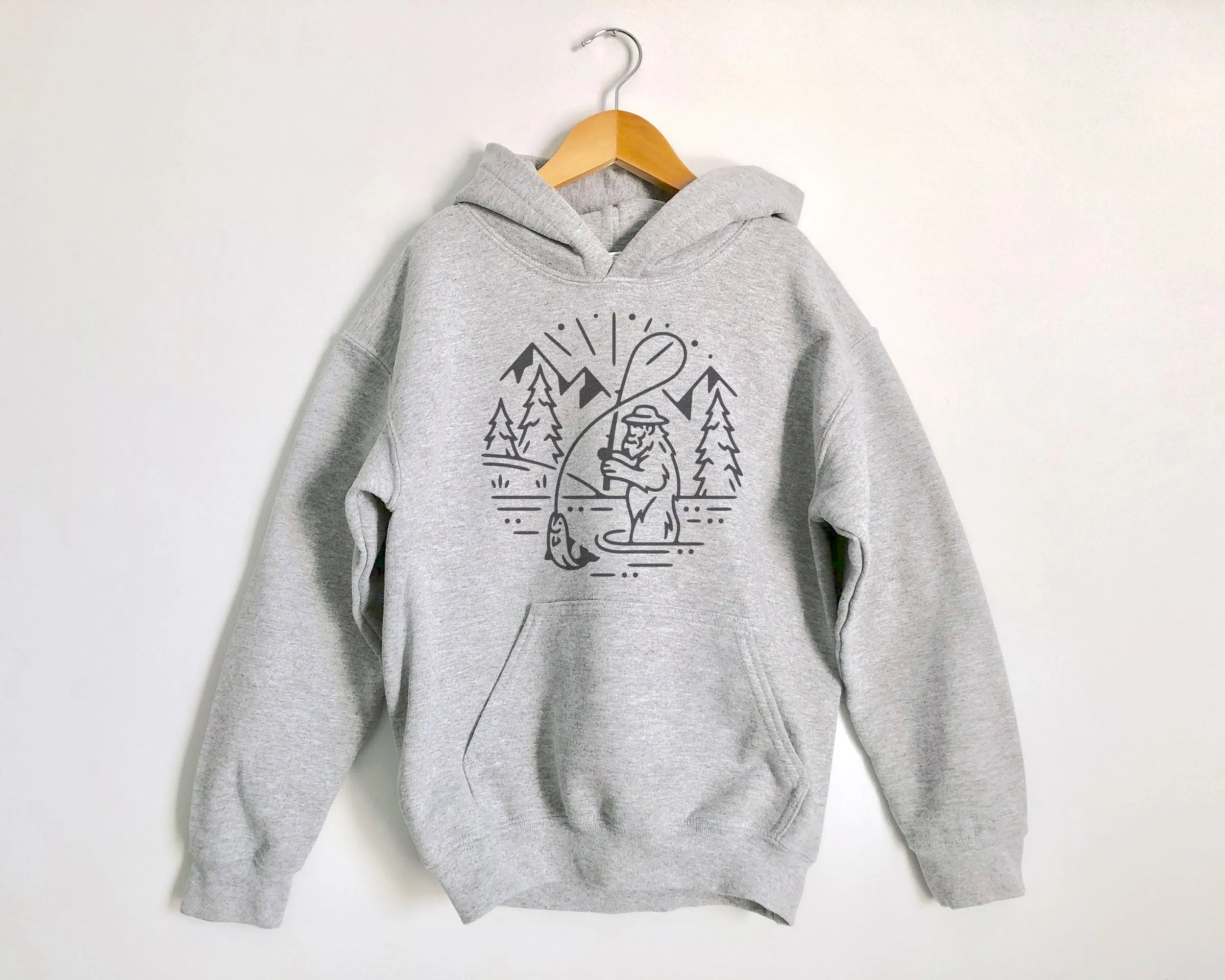 Bigfoot Fishing Kids Hoodies - Light or Dark Artwork