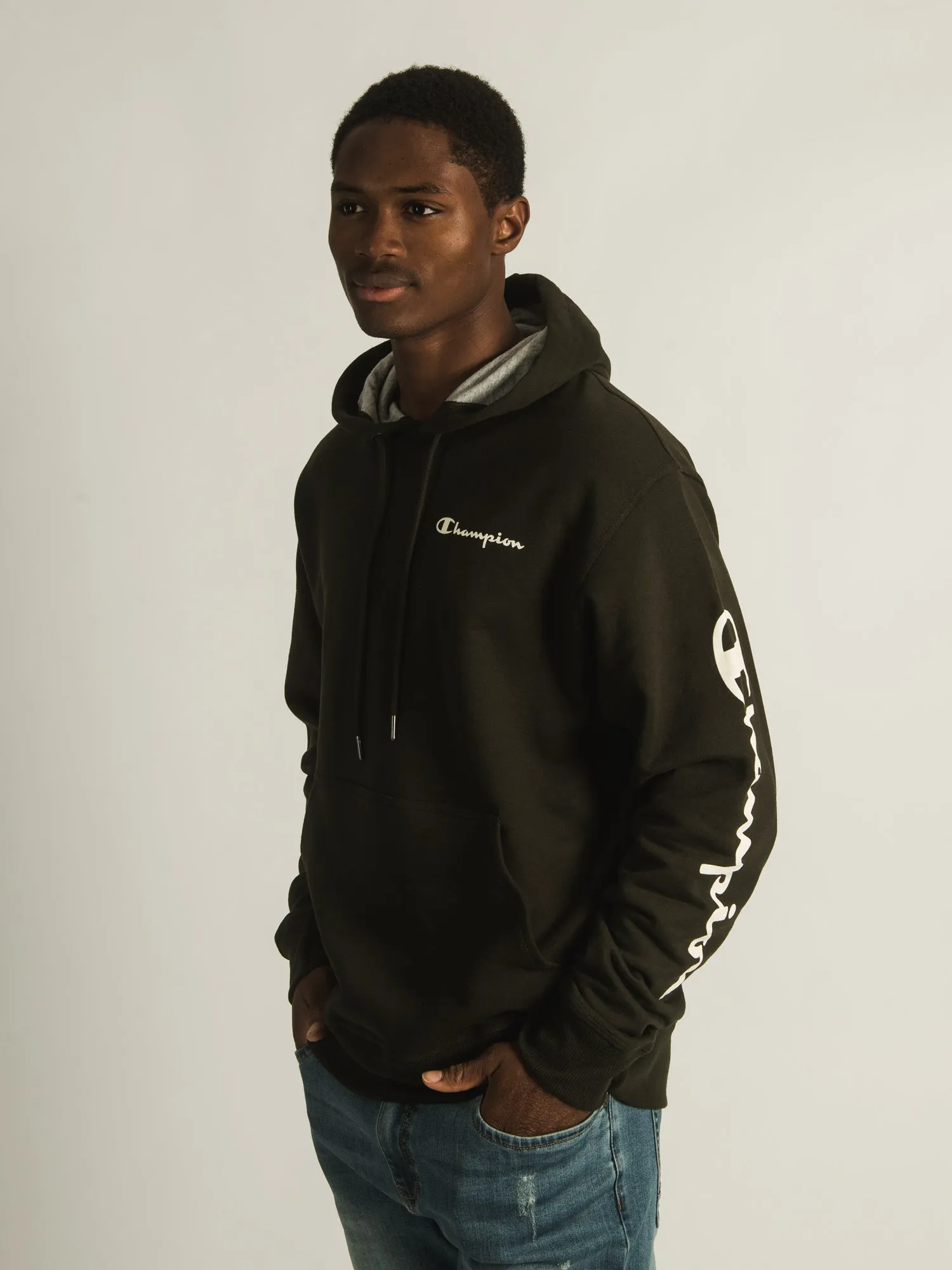 CHAMPION POWERBLEND SLEEVE & SCRIPT HOODIE - CLEARANCE