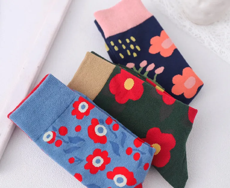 Crew Socks | Mismatched Socks - Flowers Blue