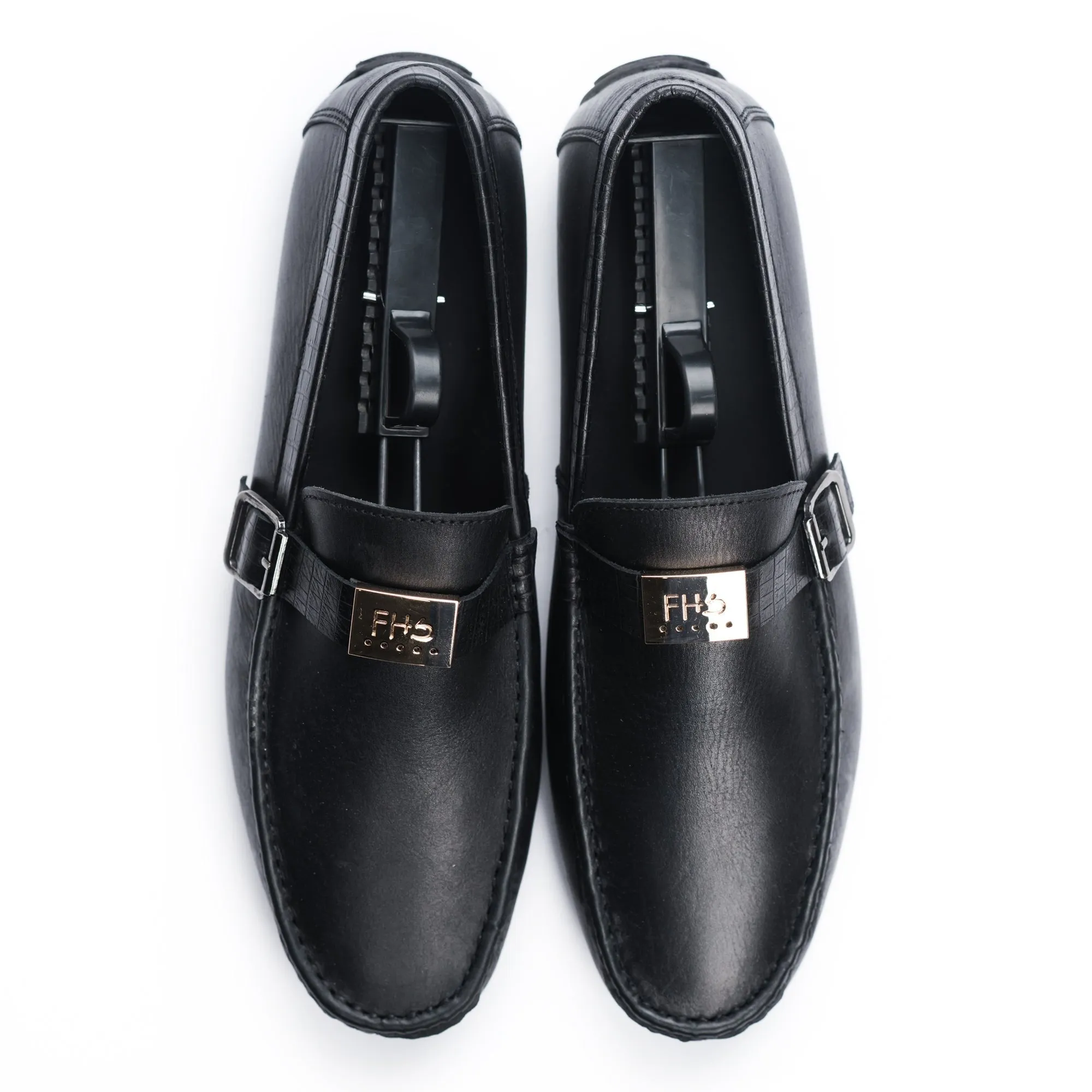 Crocodile Strapped Moccasins-Black