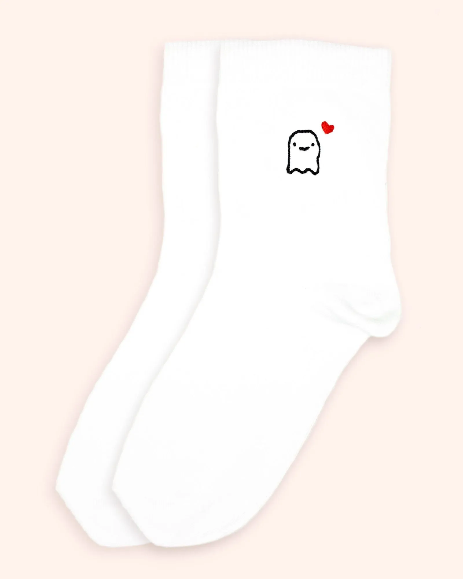 CUTE GHOST Embroidered Socks | White