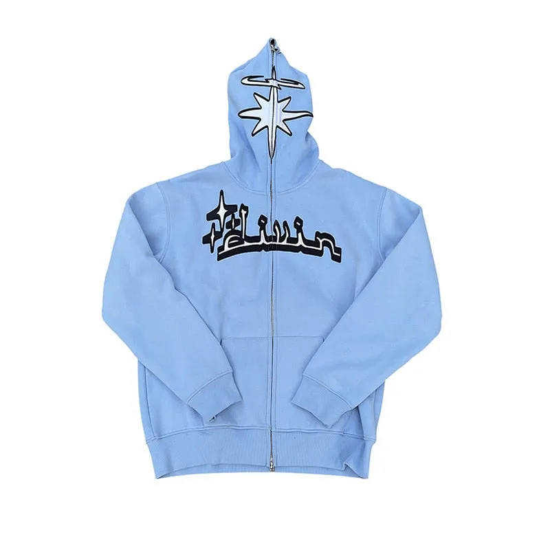 Foesce -Male star Letter Printed hoodie Harajuku High Street Hooded sweatshirt Y2K Streetwear Hip hop Goth zipper loose jacket coat