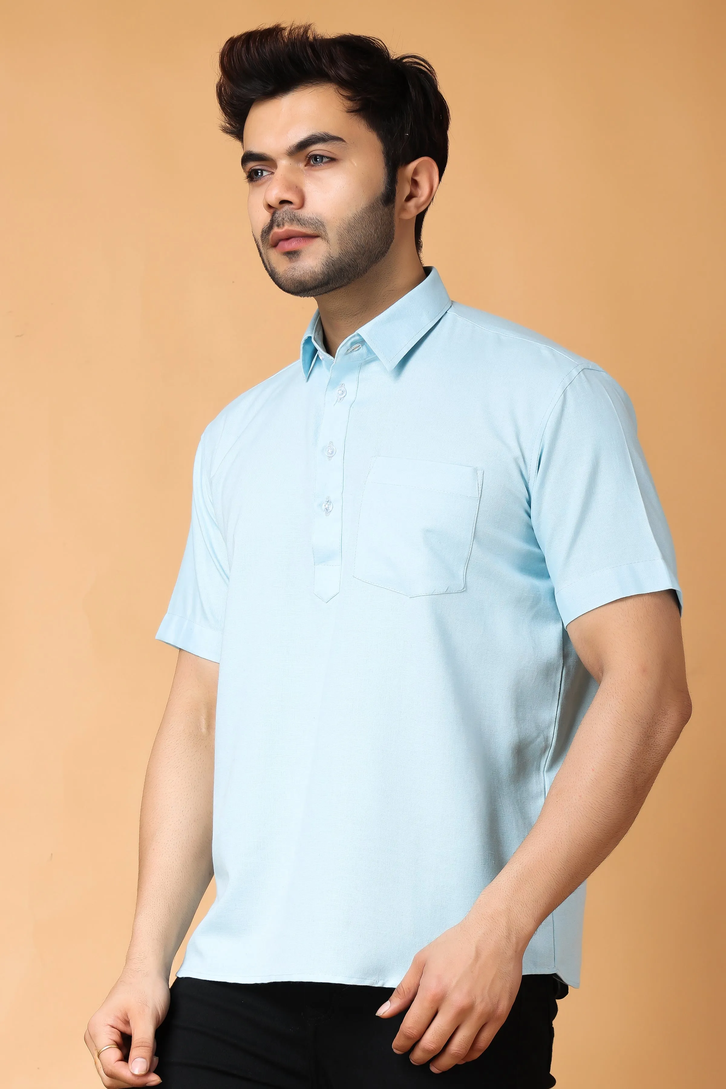 Fresh Blue Cotton Linen Kurta