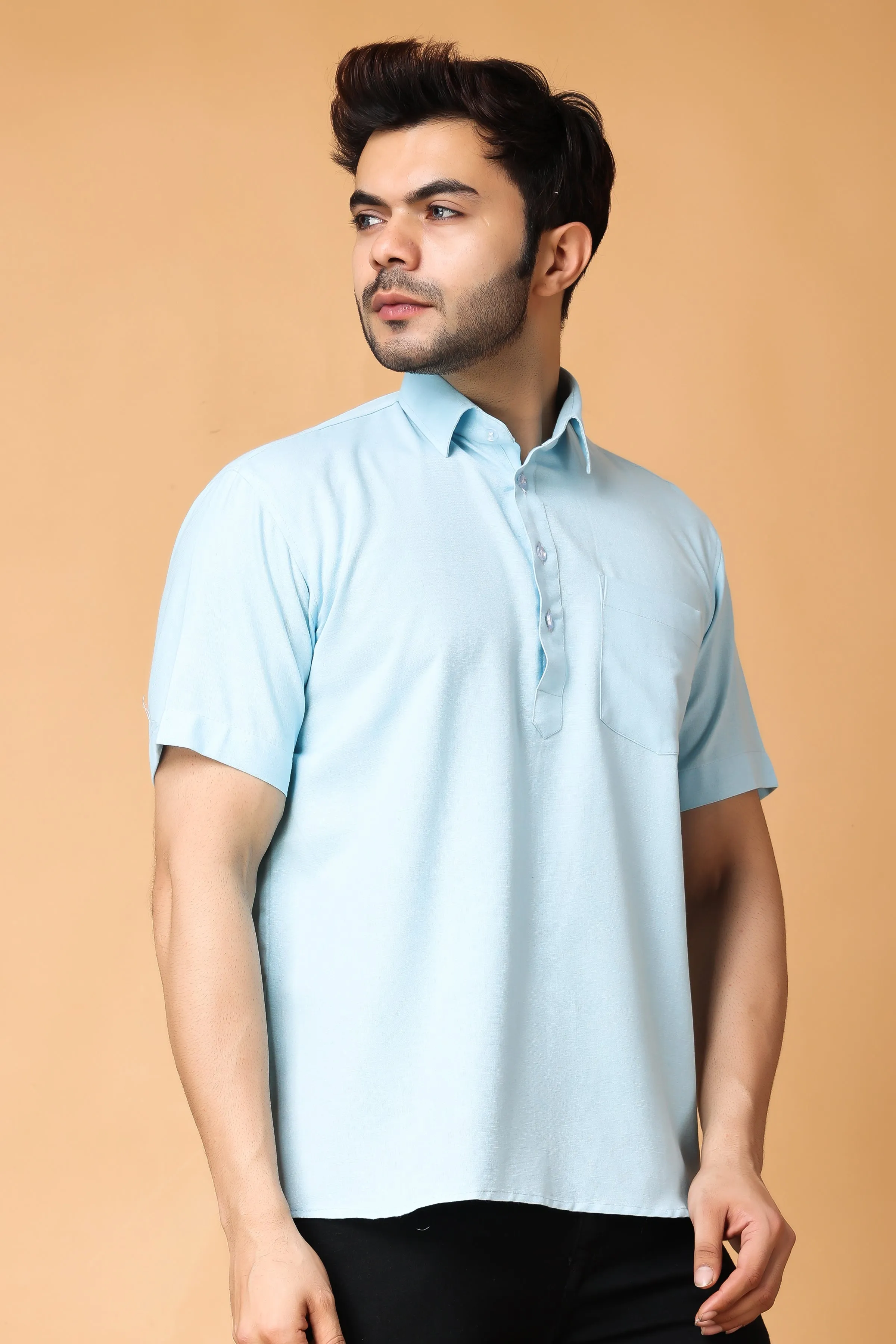 Fresh Blue Cotton Linen Kurta