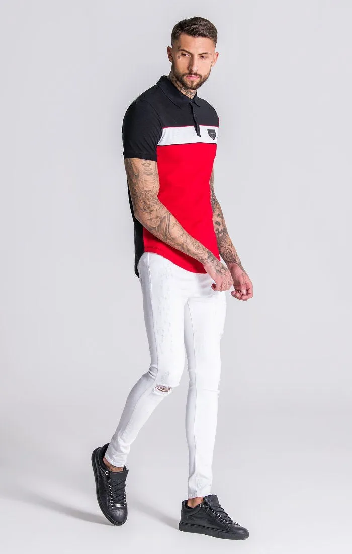 GK Red Asymmetric Block Polo With Piping Detail