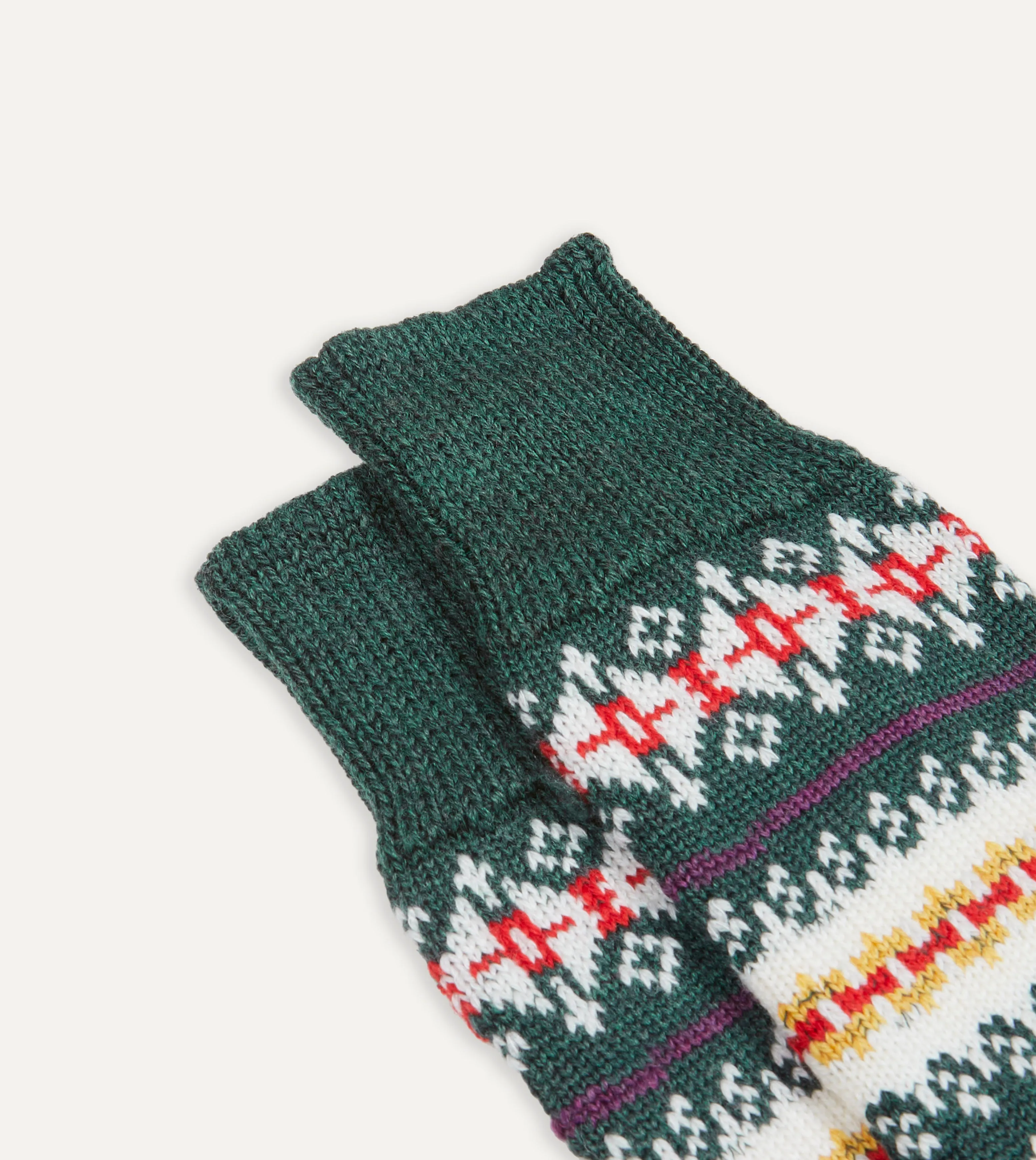 Green Fair Isle Wool Cotton Socks