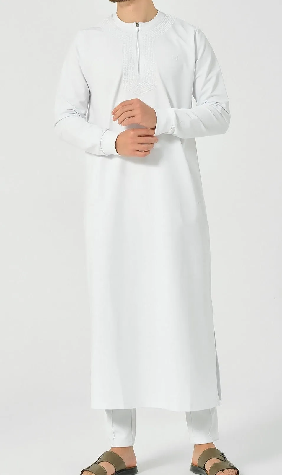 Islamic Men's Long Thobe Kamees Amwaj R24 QL in White