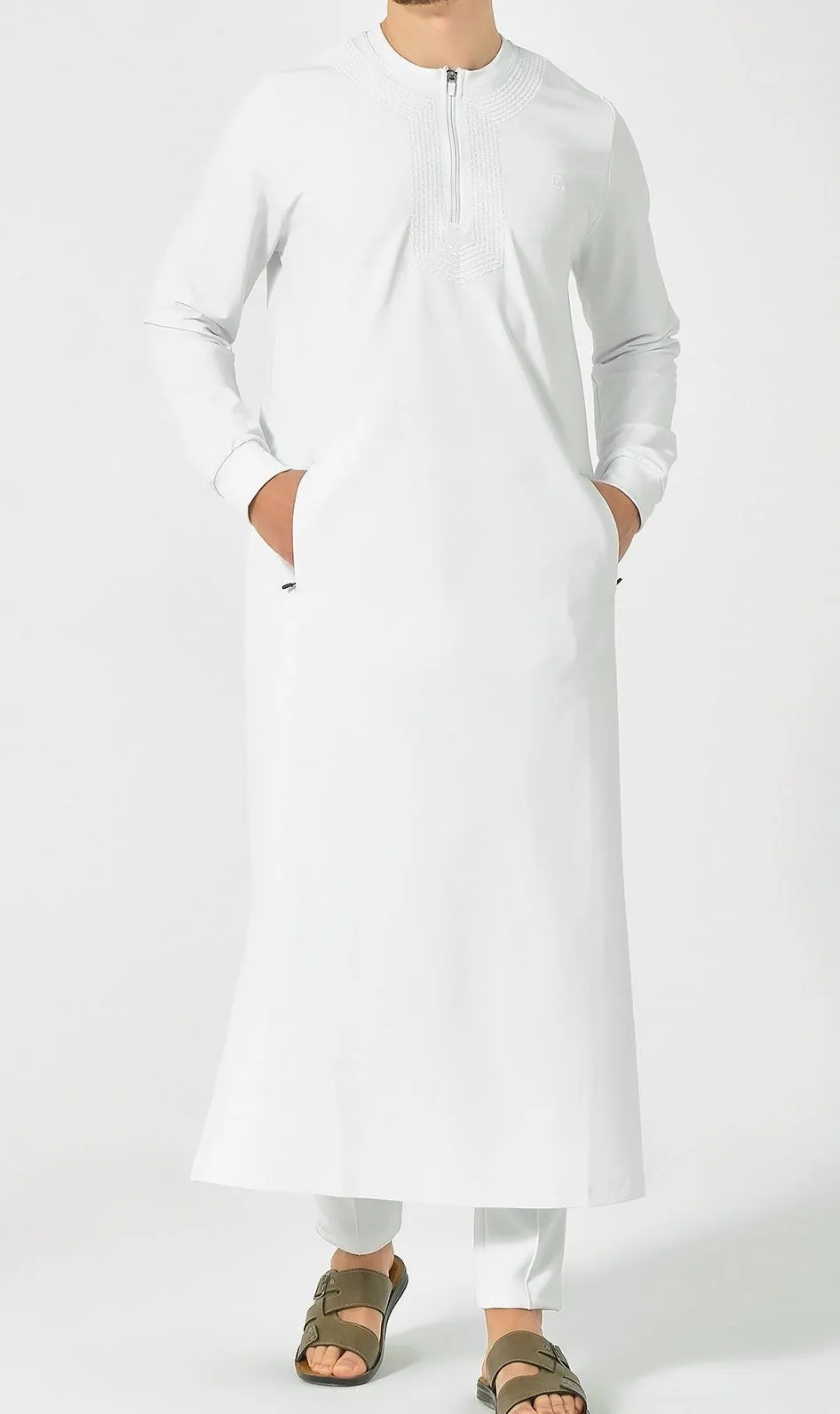 Islamic Men's Long Thobe Kamees Amwaj R24 QL in White