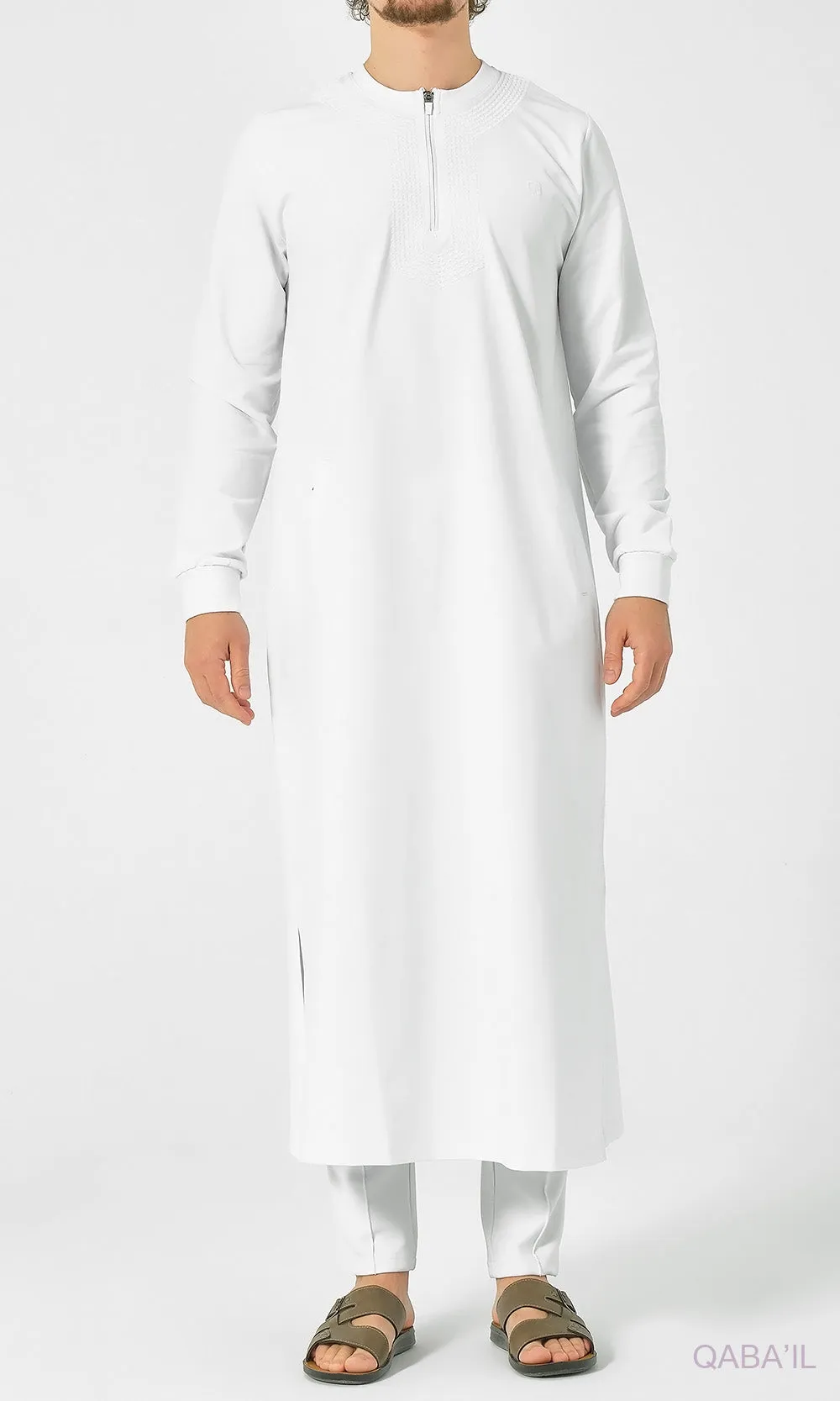 Islamic Men's Long Thobe Kamees Amwaj R24 QL in White