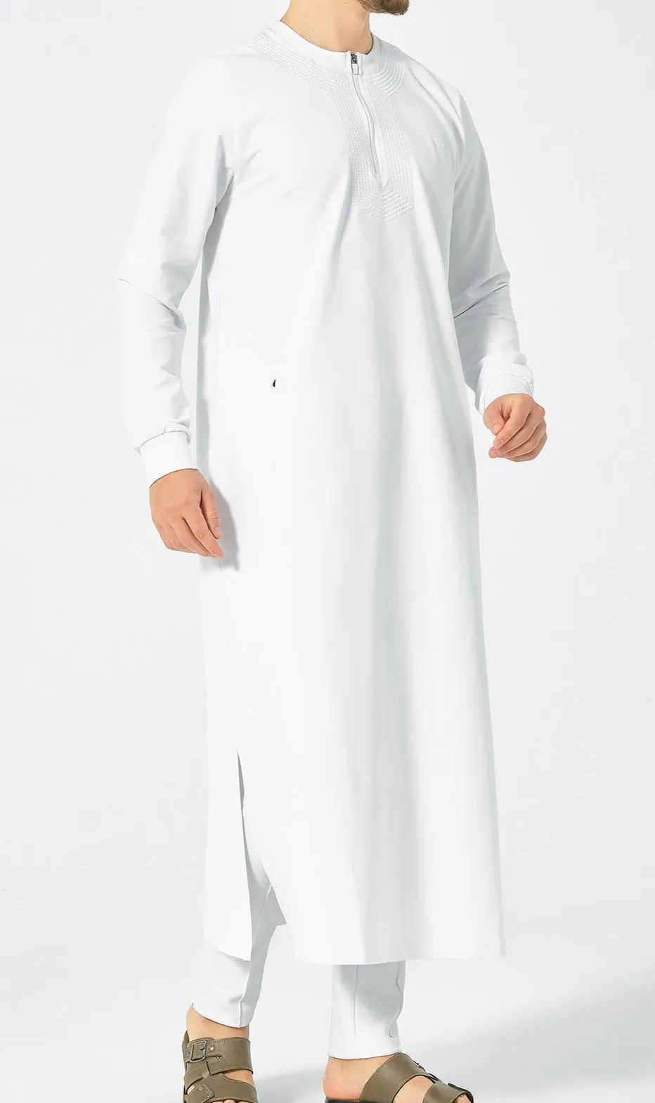 Islamic Men's Long Thobe Kamees Amwaj R24 QL in White