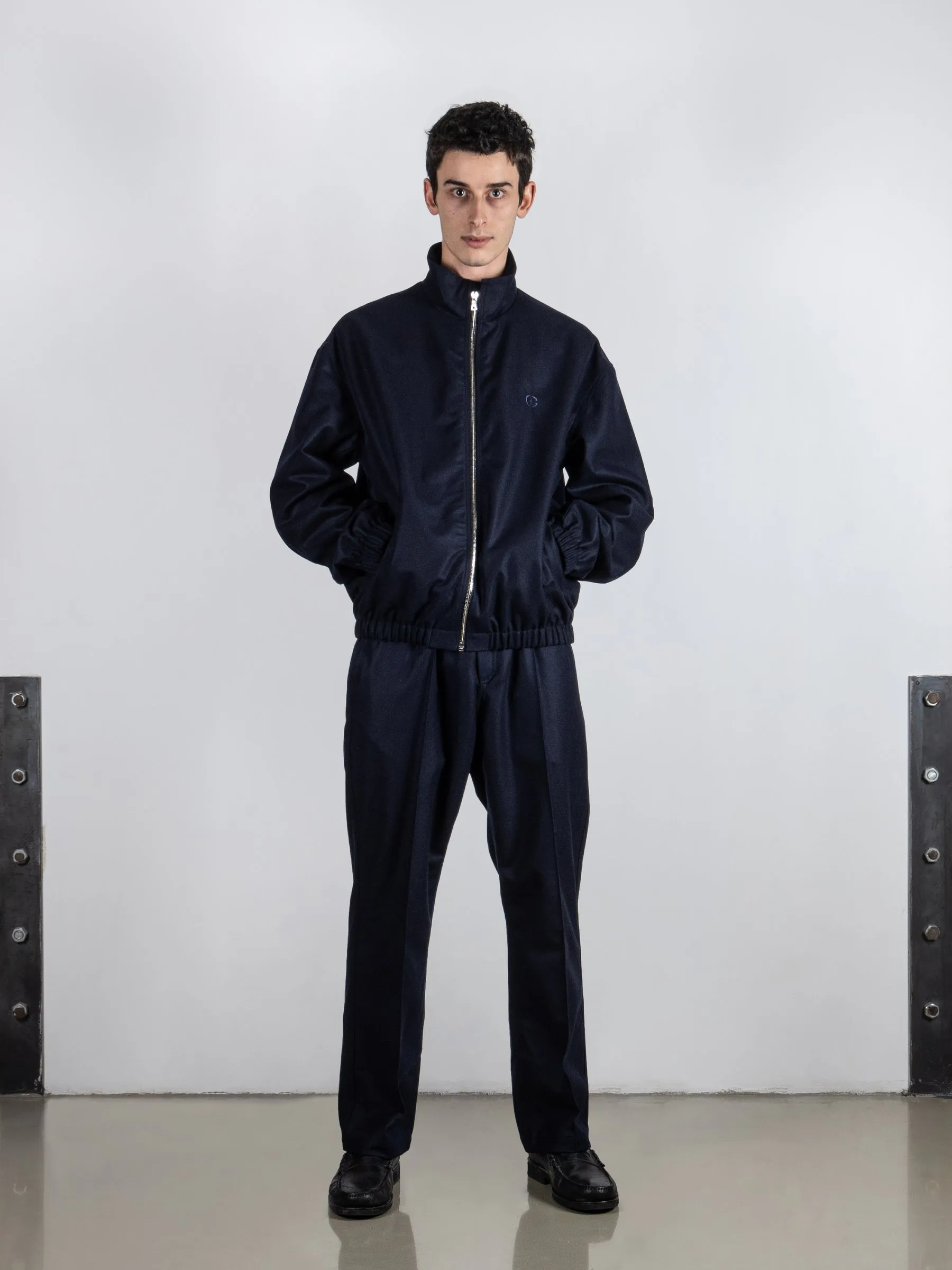 Luxurious Virgin Wool Track Jacket | Midnight Blue