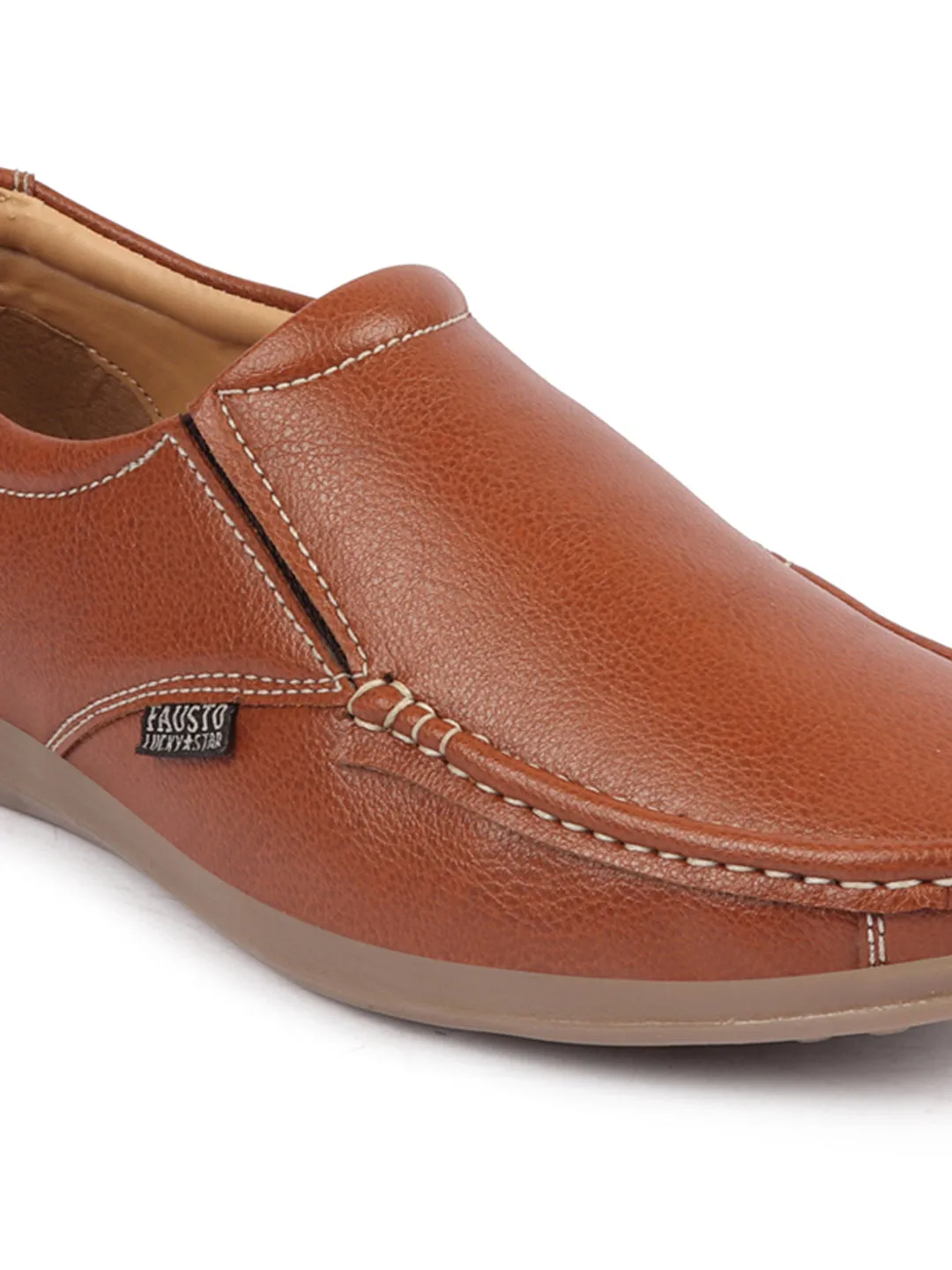 Men Tan Side Stitched Casual Comfort Slip On Loafer Shoes