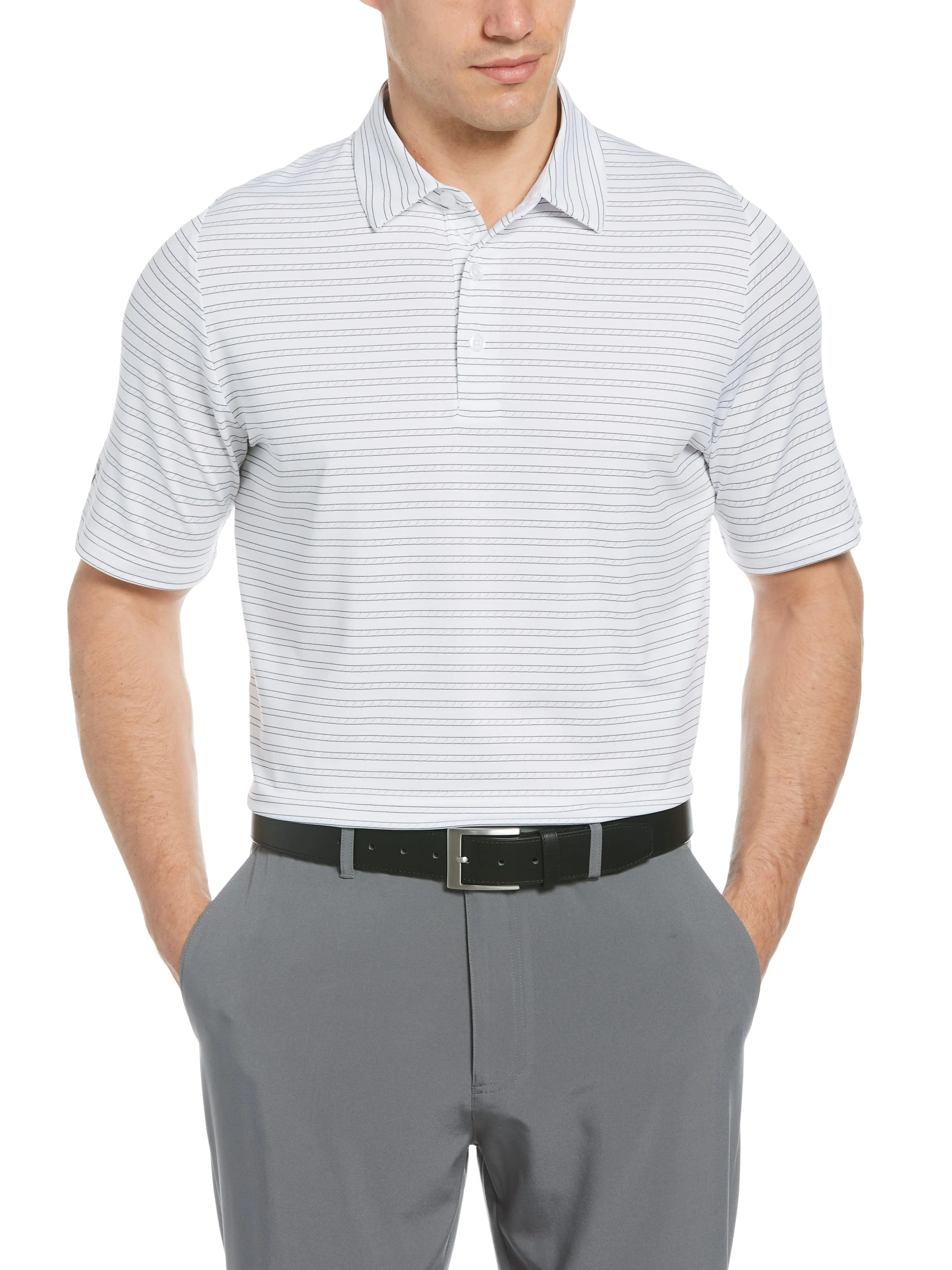 Mens Fine Line Ventilated Stripe Golf Polo Shirt