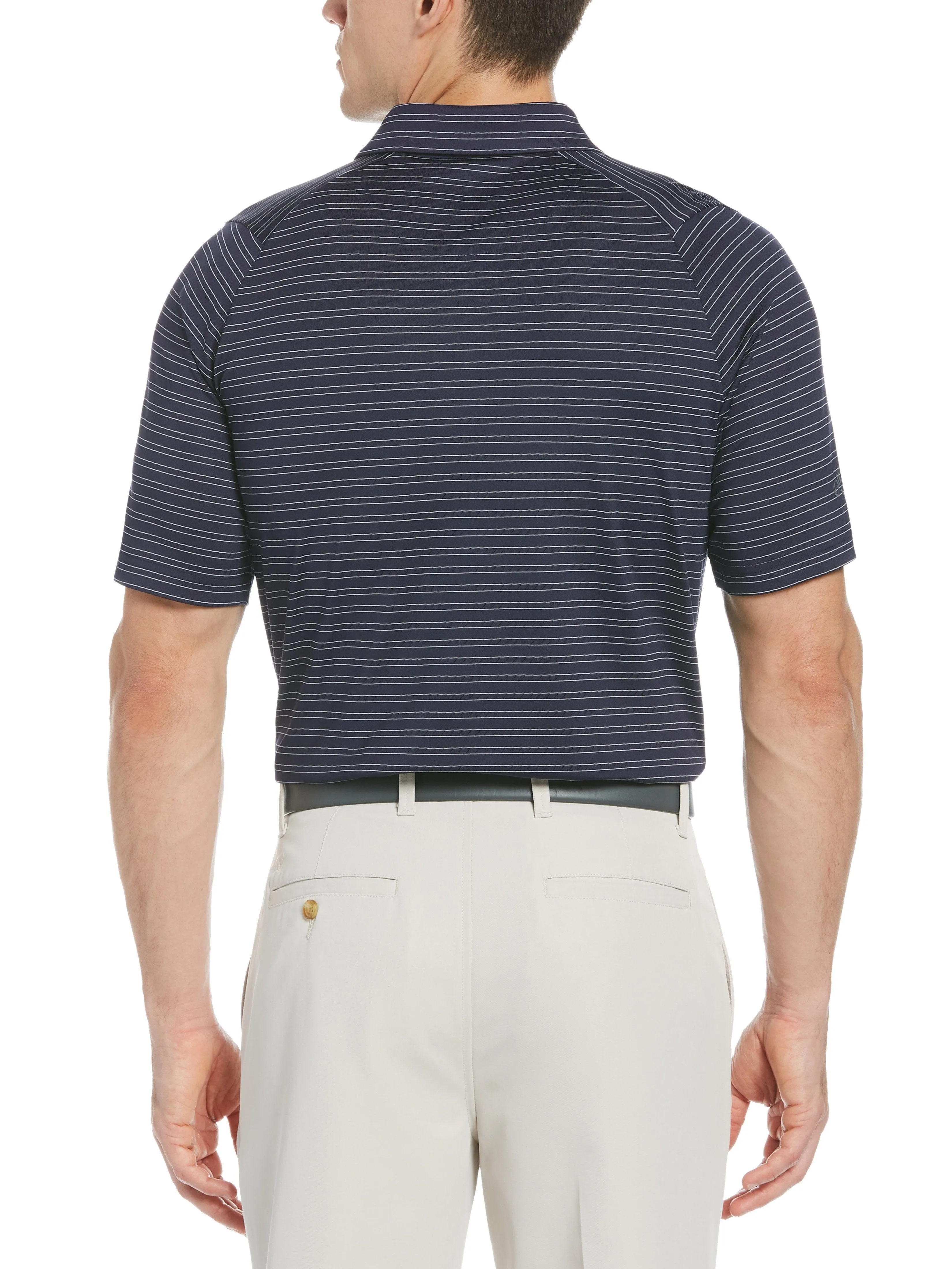 Mens Fine Line Ventilated Stripe Polo Shirt