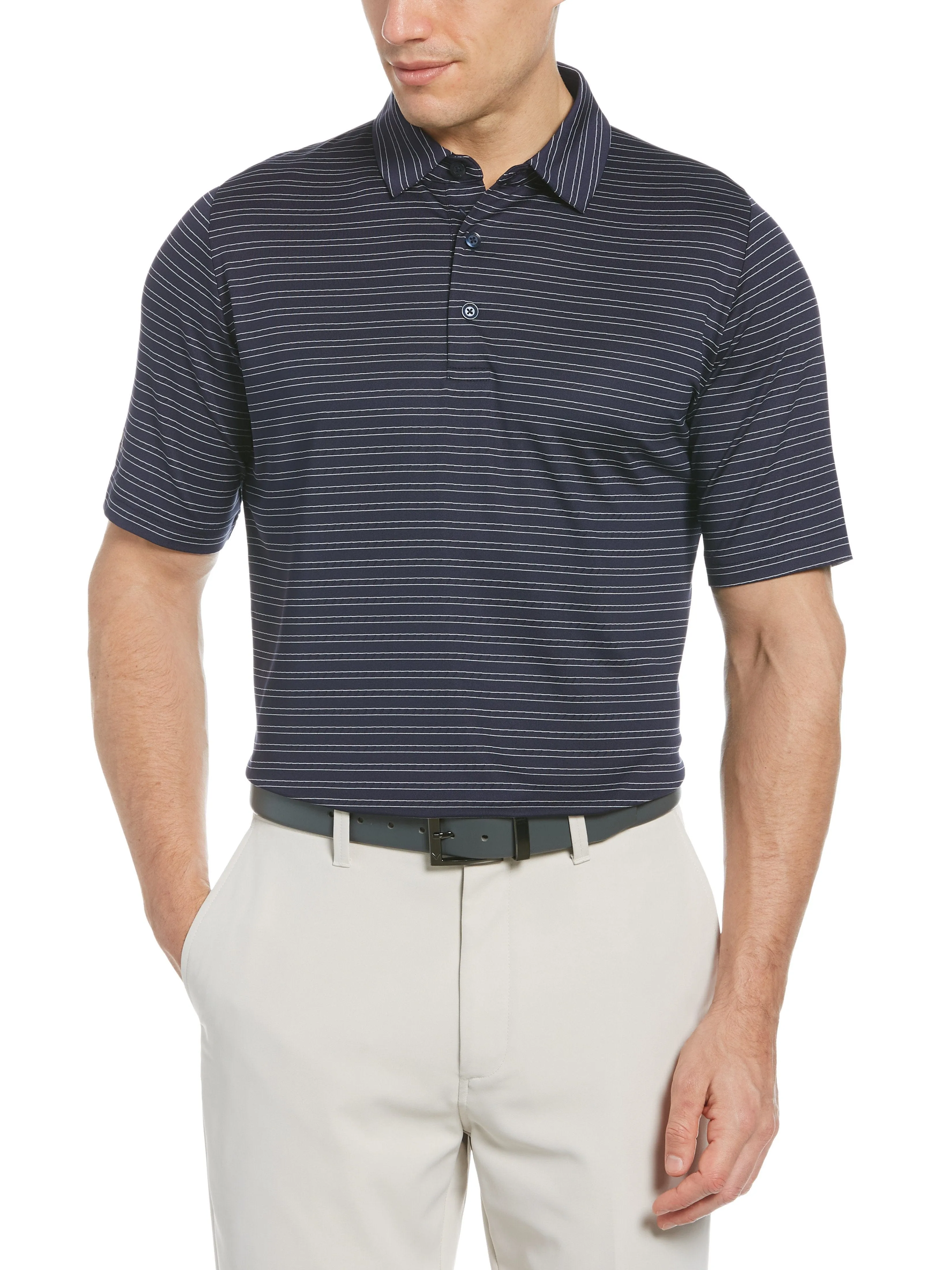 Mens Fine Line Ventilated Stripe Polo Shirt