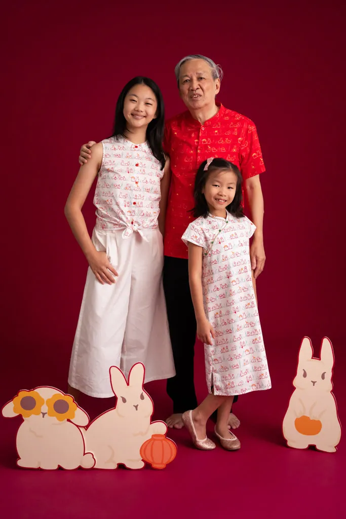 Men's Mandarin-collared Shirt - Red Bunnies In A Row