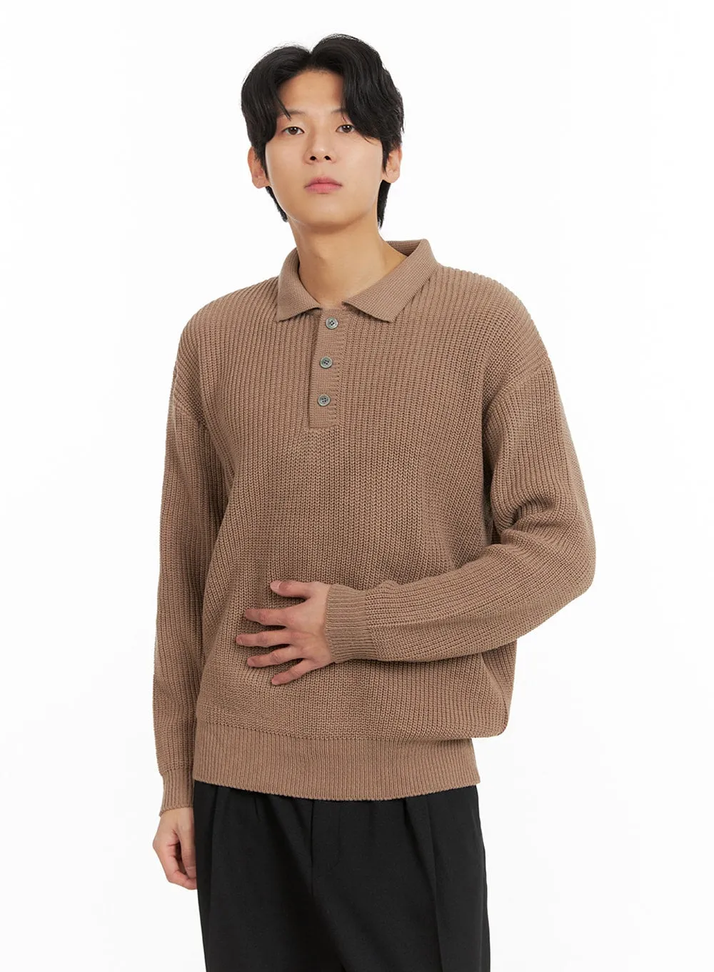 Men's Ribbed Polo Knit Top IA402