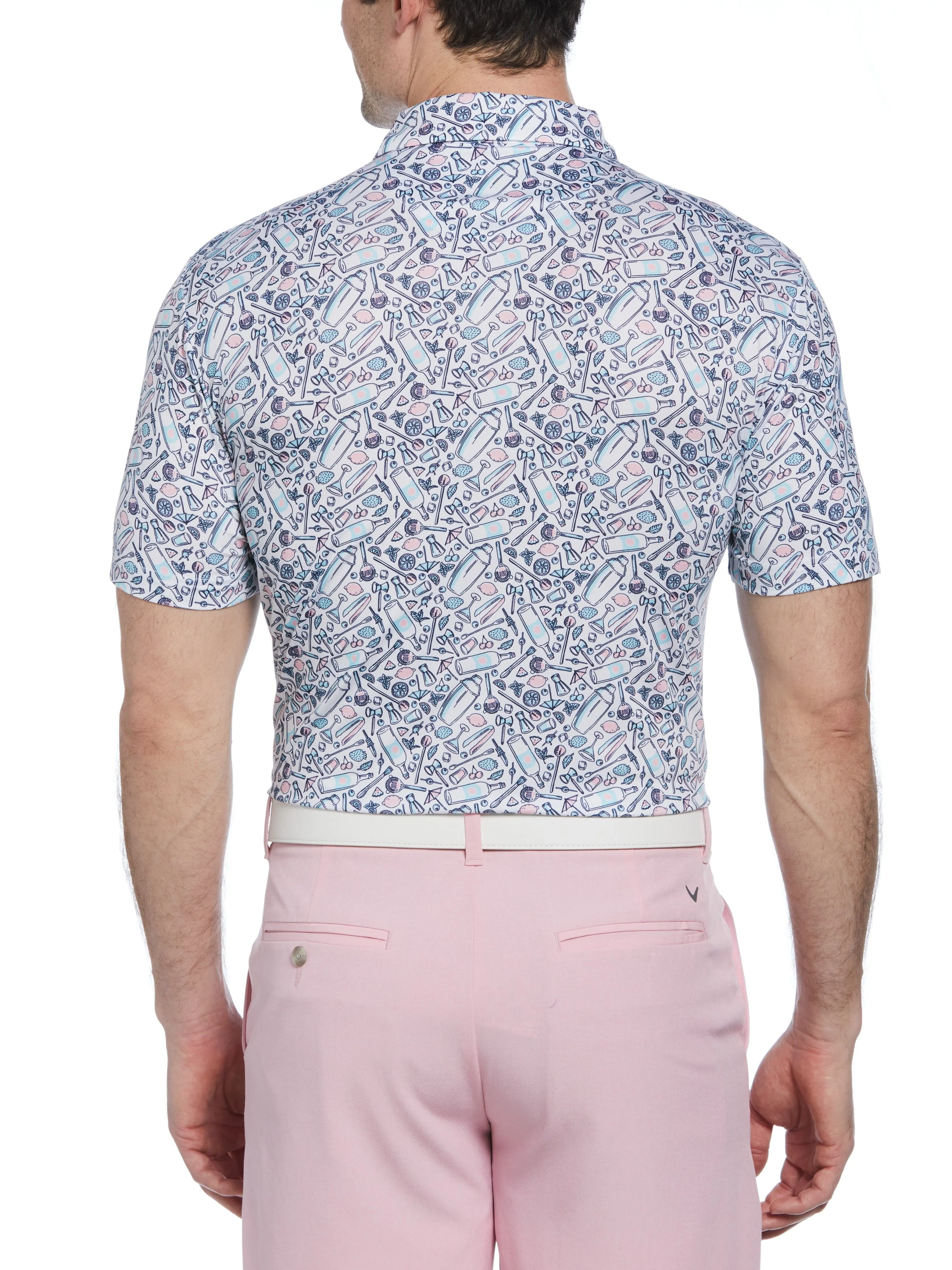 Mens Tropical Cocktail Print Short Sleeve Golf Polo