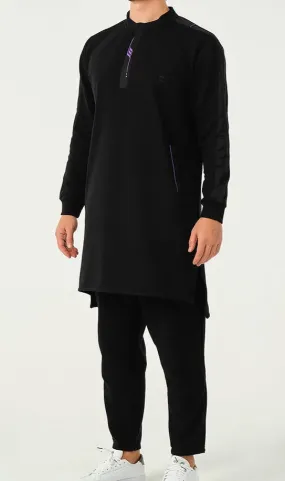 Muslim Men’s Short Jubba Kamisweat Subtil QL in Black and Violet