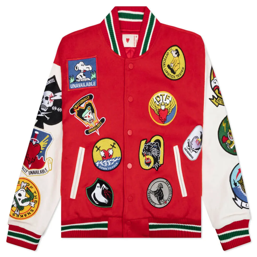 Patches Varsity Jacket - Red