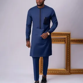 Plain Blue Long Top African Clothing Outfit Set