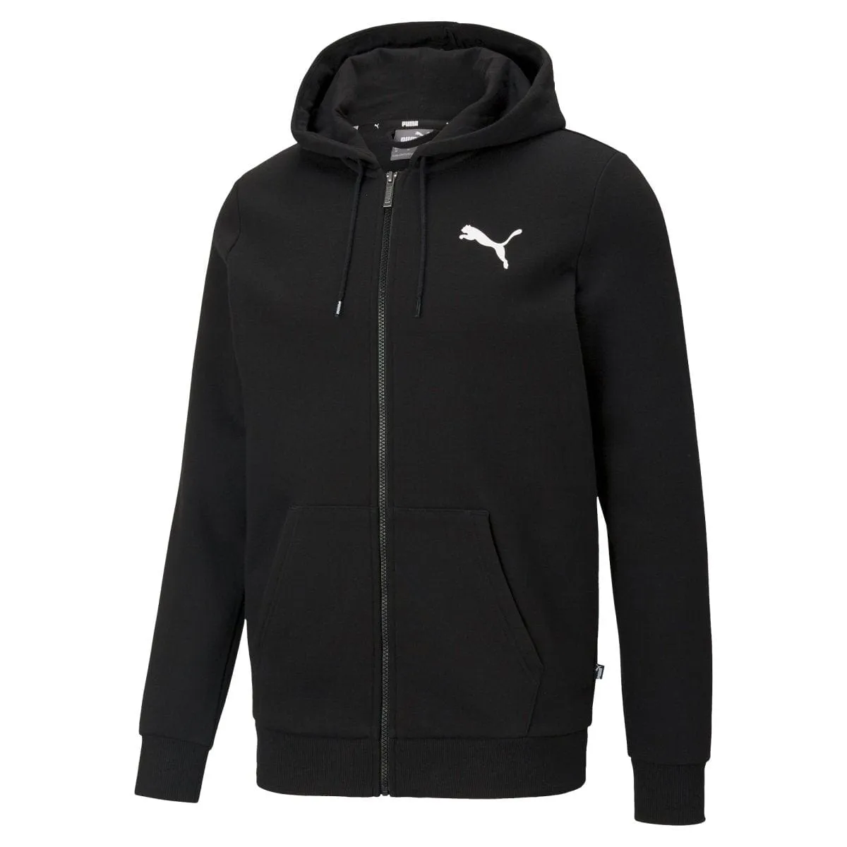 PUMA MEN'S ESSENTIALS FULL-ZIP LOGO HOODED BLACK JACKET