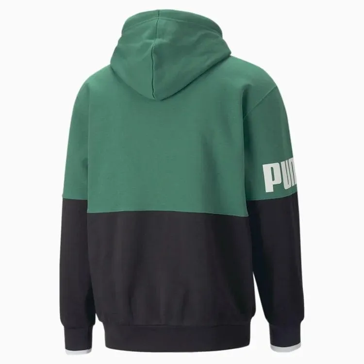 PUMA MEN'S POWER COLOURBLOCK GREEN HOODIE