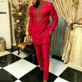 Red African Clothing Outfit Set for Men