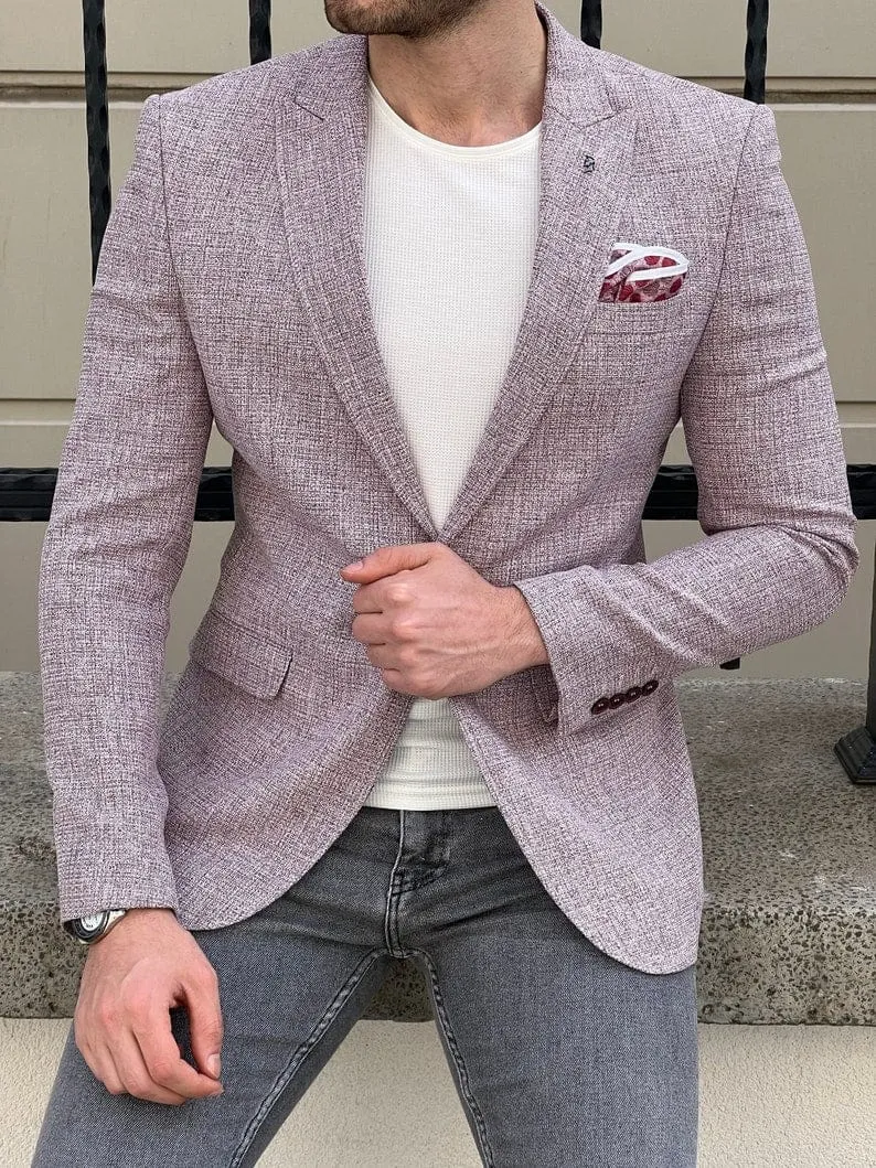 Slim Fit Knitted Textured Claret Red Men's Blazer