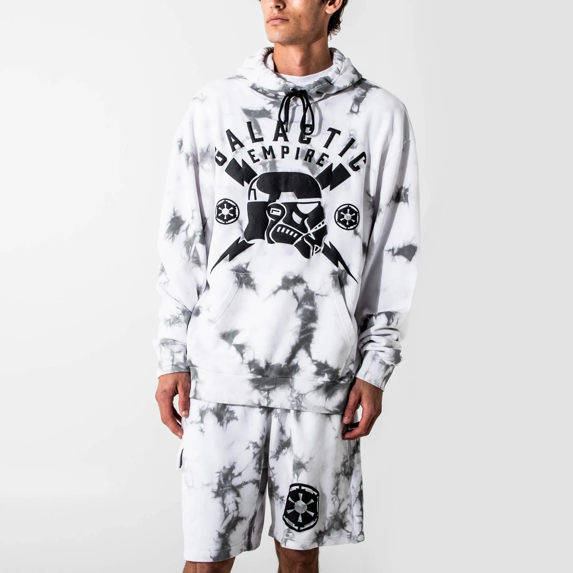 Stormtrooper Helmet With Crossed Bolts Cloud Wash Hoodie and Shorts Lounge Set