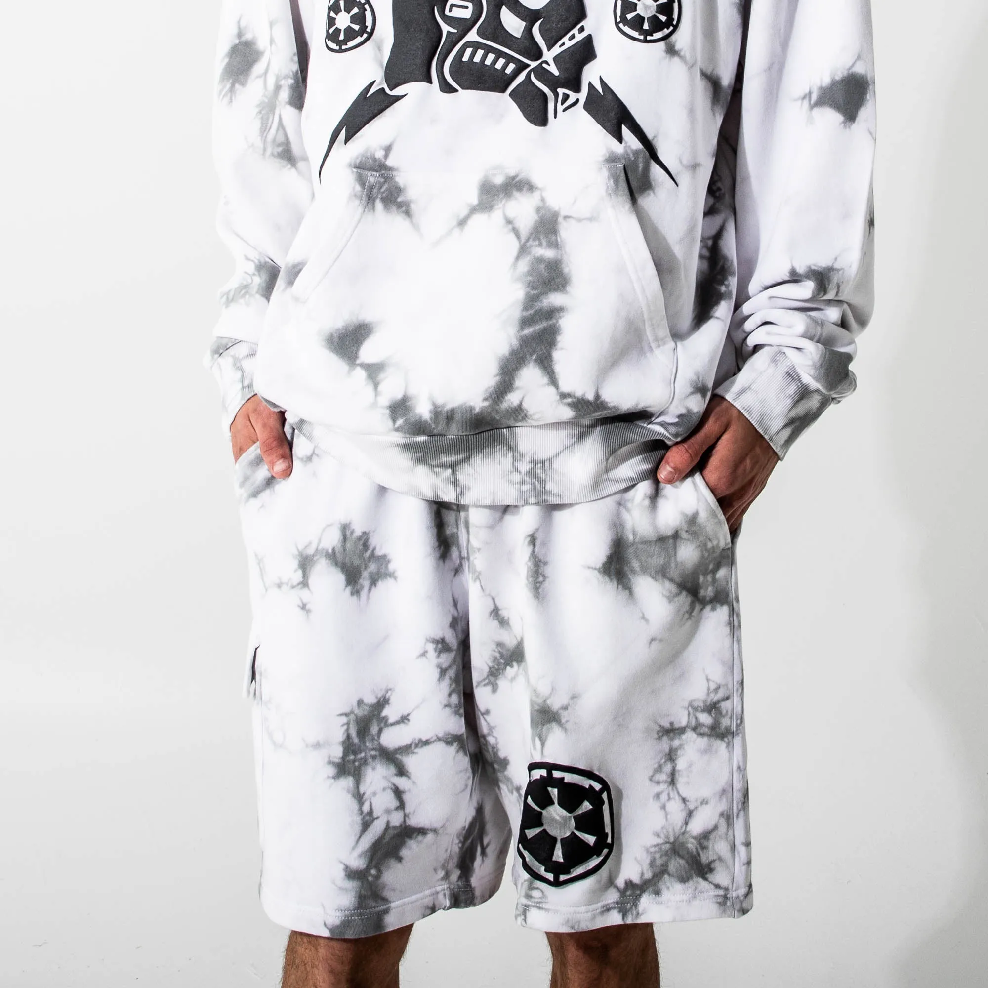 Stormtrooper Helmet With Crossed Bolts Cloud Wash Hoodie and Shorts Lounge Set