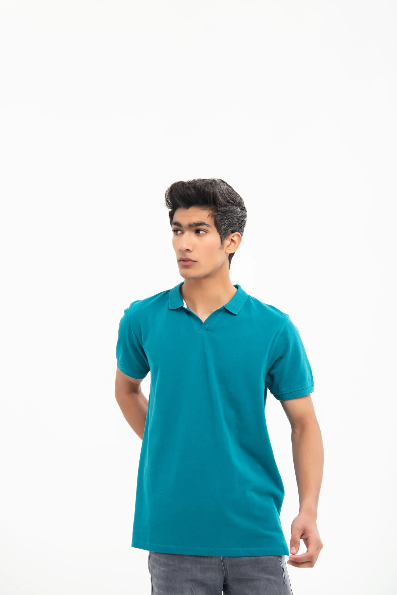 V NECK REGULAR FIT COTTON POLO SHIRT