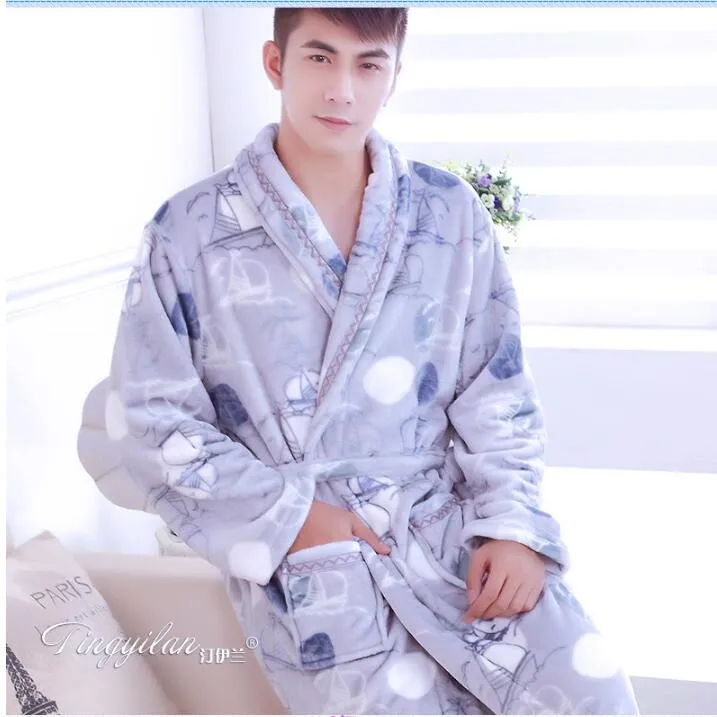 Winter Warm Bath Robe Male Nightgown Nighties Casual Clothing