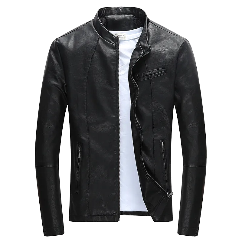 Wordless Autumn Winter Mens Zipper PU Leather Jacket Casual Motorcycle Leather