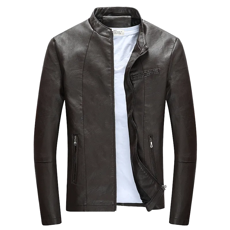 Wordless Autumn Winter Mens Zipper PU Leather Jacket Casual Motorcycle Leather